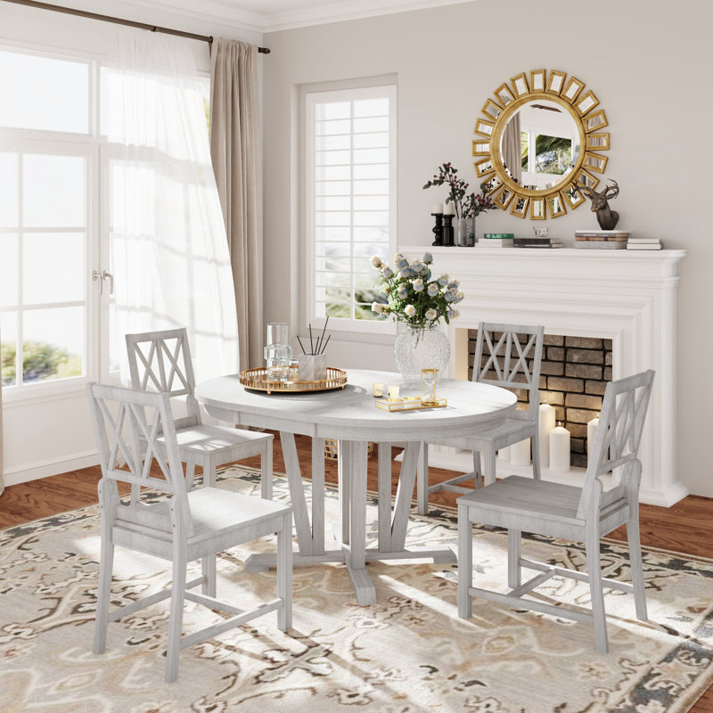 Somil Round Dining Set with Leaf,dining table set,dining room set, Grey