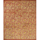Ivory Hand-Knotted Wool Floral Vine Labyrinth Geometric Modern Contemporary Carpet Rug