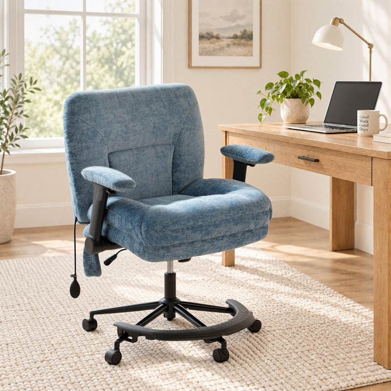 Chaise de bureau à dossier croisé avec roulettes, assise de 64,3 cm de large, soutien lombaire gonflable, accoudoirs réglables en 4D, repose-pieds semi-circulaire, capacité de charge de 150 kg