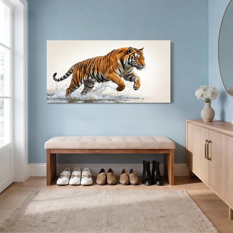 Ensemble de 1 tableau sur toile représentant un tigre courant dans l'eau, 3216