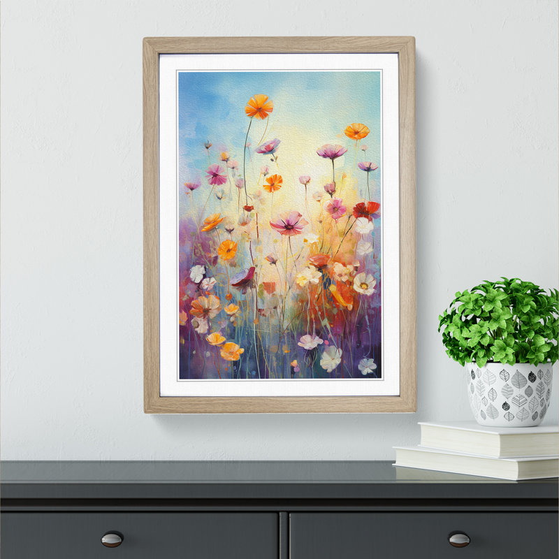 Wildflowers Action Painting Art - Framed Print, 64cm H x 46cm W, Oak Framed