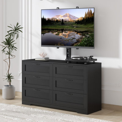 Modern TV Stand with Adjustable Mount 6 Drawers for Ample Storage Fits 32-80 Inch TVs Entertainment Media Console Table for Bedroom or Living Room  Black