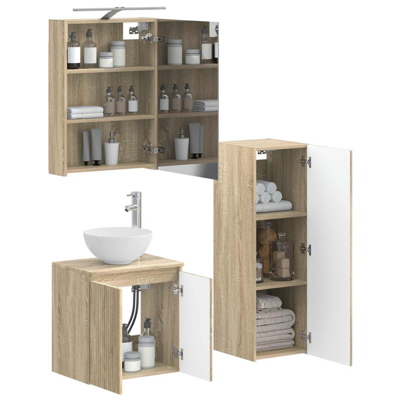 Vanity & Mirror Set, Light Wood