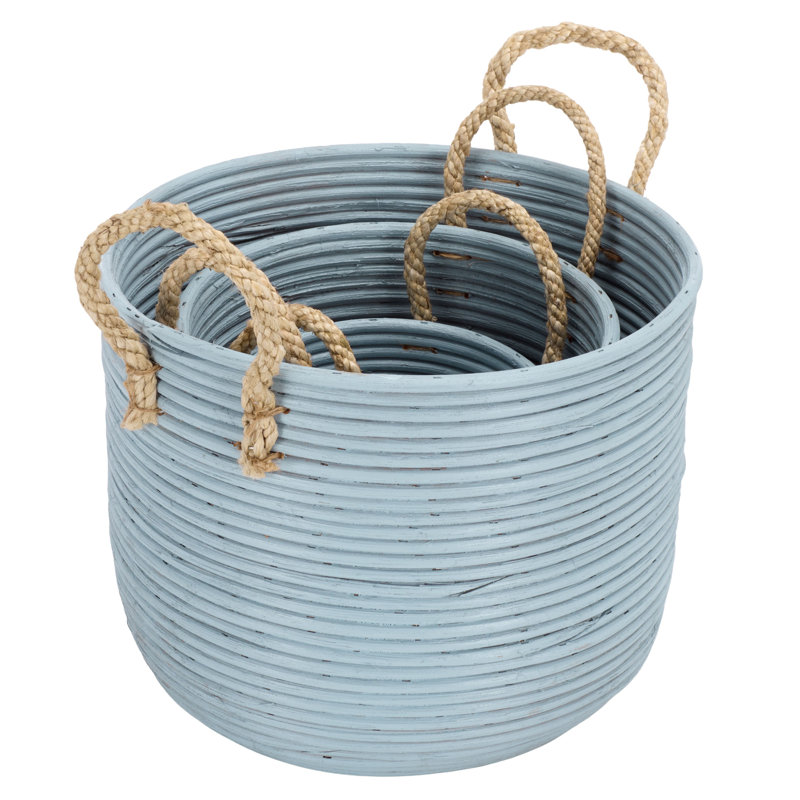 Ensemble de 3 paniers Grenley, Bleu clair/ naturel