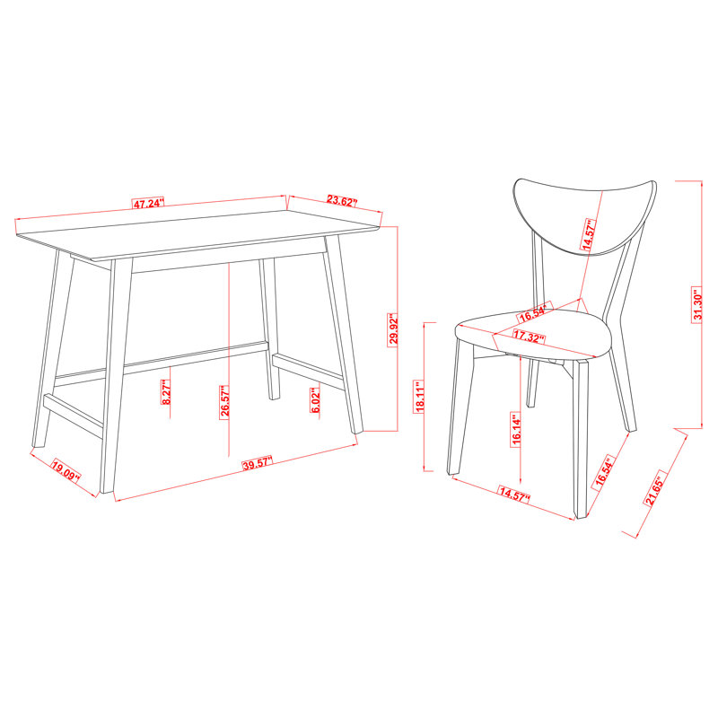 2 Piece Writing Desk Office Set
