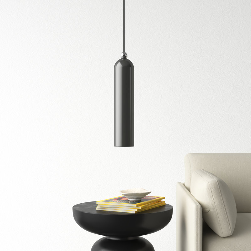 Hanne 1-Light Dimmable Metal Cylinder Pendant, Shiny Dark Gray