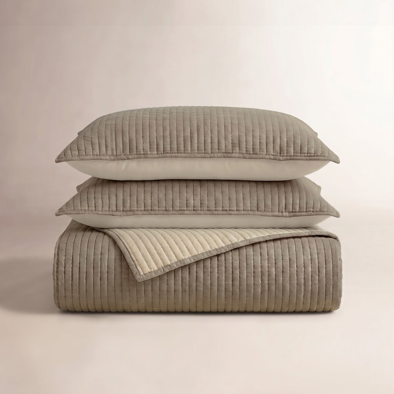 Caden Cotton Gauze Coverlet Set, Full Coverlet / Bedspread + 2 Standard  Shams, Taupe