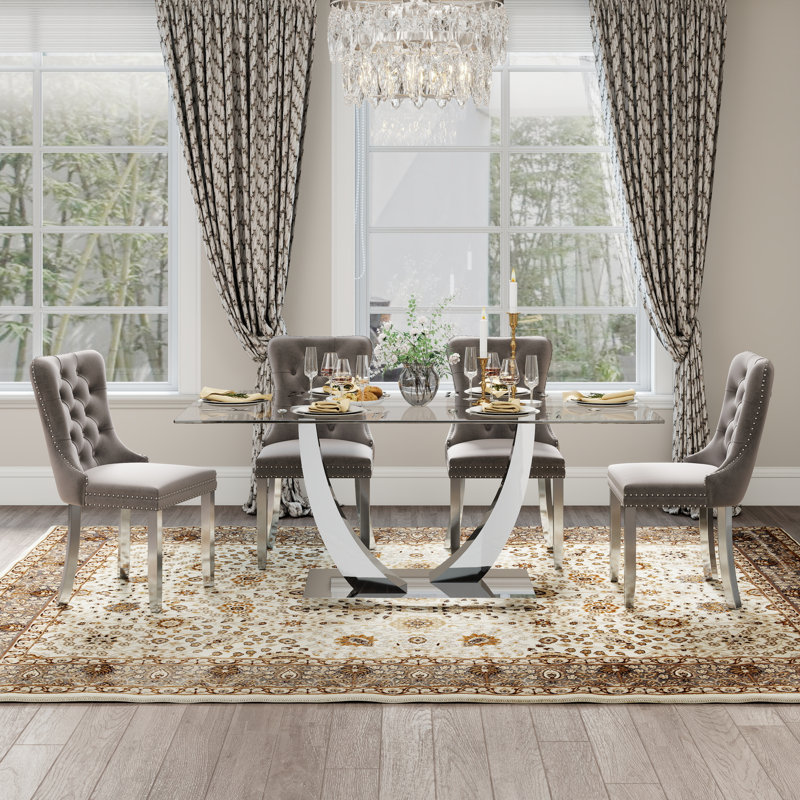Kelisia 4 - Person Pedestal Dining Set, 30"H x 63"L x 35.4"W, Silver, Gray