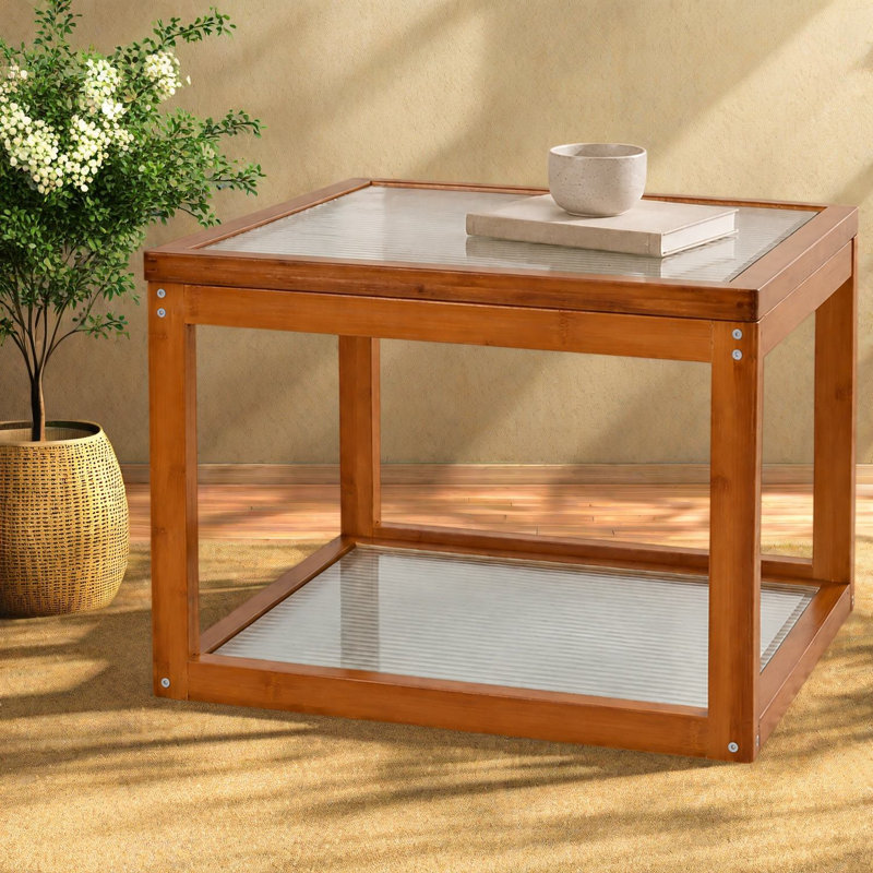 Petites tables basses et de cocktail avec rangement, verre cannelé en bambou Modern Home