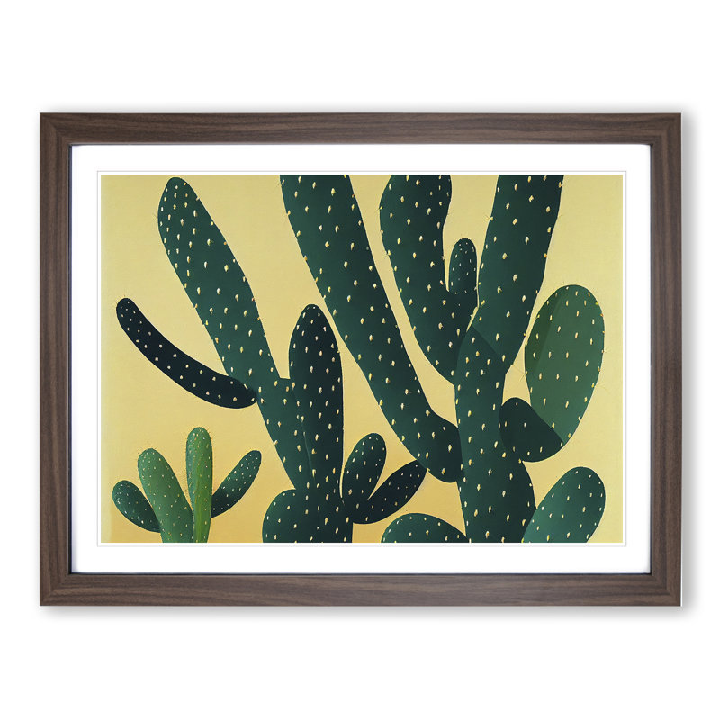 Bedazzled Cactus - Single Picture Frame Print, 34cm H x 46cm W x 2cm D, Walnut Frame
