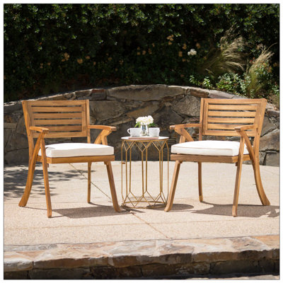 Durable Acacia Wood Outdoor Dining Chairs With Water-Resistant Cushions, Set Of 2, Perfect For Patio And Garden