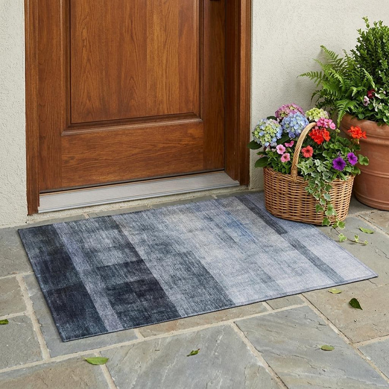 Tapis intérieur antidérapant lavable antidérapant 2 pi x 3 pi bleu marine et gris