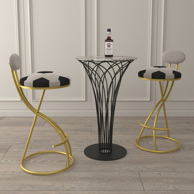 Luxury Print Bar Stools With Creamy White Velvet Back And Gold Metal Frame, Comfortable For Indoor Use Counter Height Of 2 Easy To Assemble Clean
