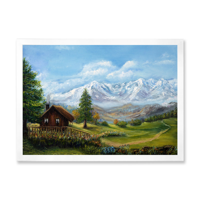 Paysage de chalet maison de campagne, H 30 po x l 40 po x P 1,5 po, Cadre photo blanc