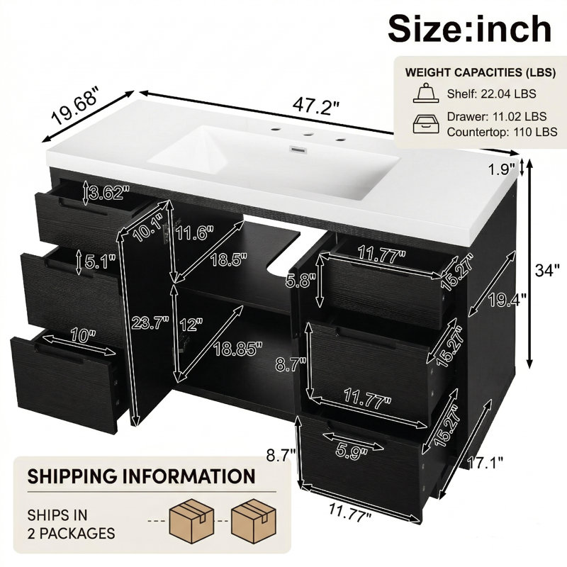 48" Modern Transitional Single Bathroom Vanity Set