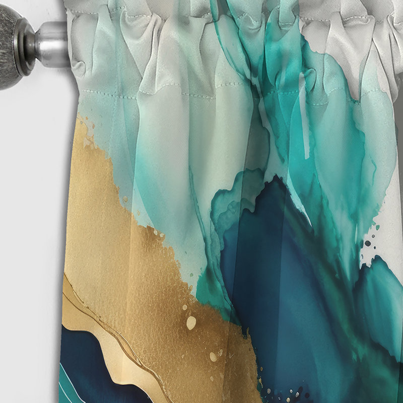 Teal And Gold Abstract Expression II - Abstract Blackout Curtain - 1 Panel, 52" W x 63" L