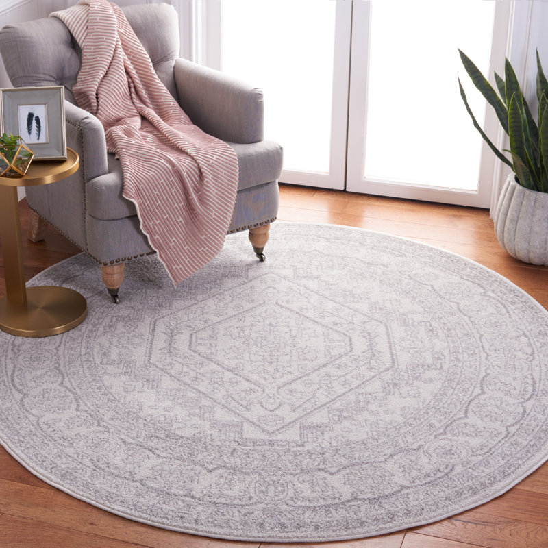 Tapis oriental ivoire / argenté Nuss, Rond 4 pi