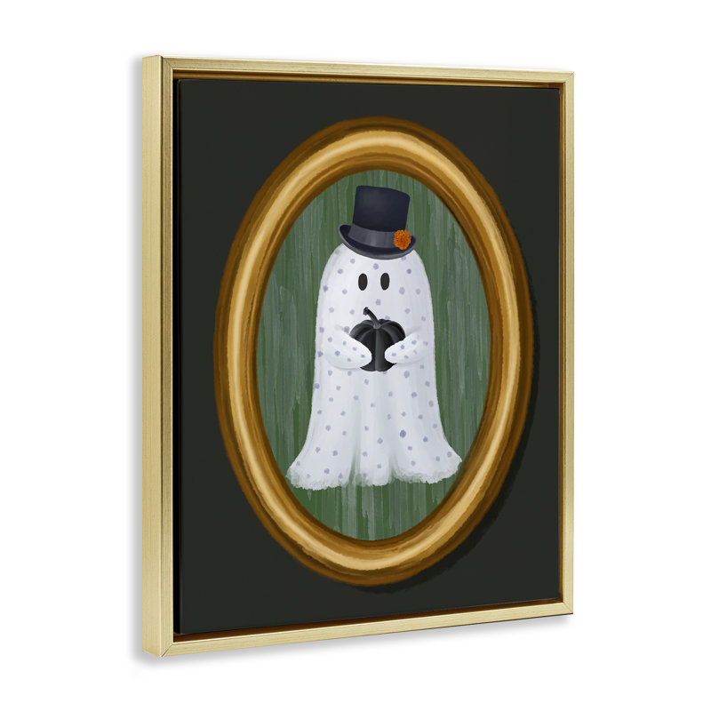 Cadre flottant portrait d'un garçon fantôme, design par Jennifer Stith, H 21 po x l 17 po, Cadre flottant métallique doré