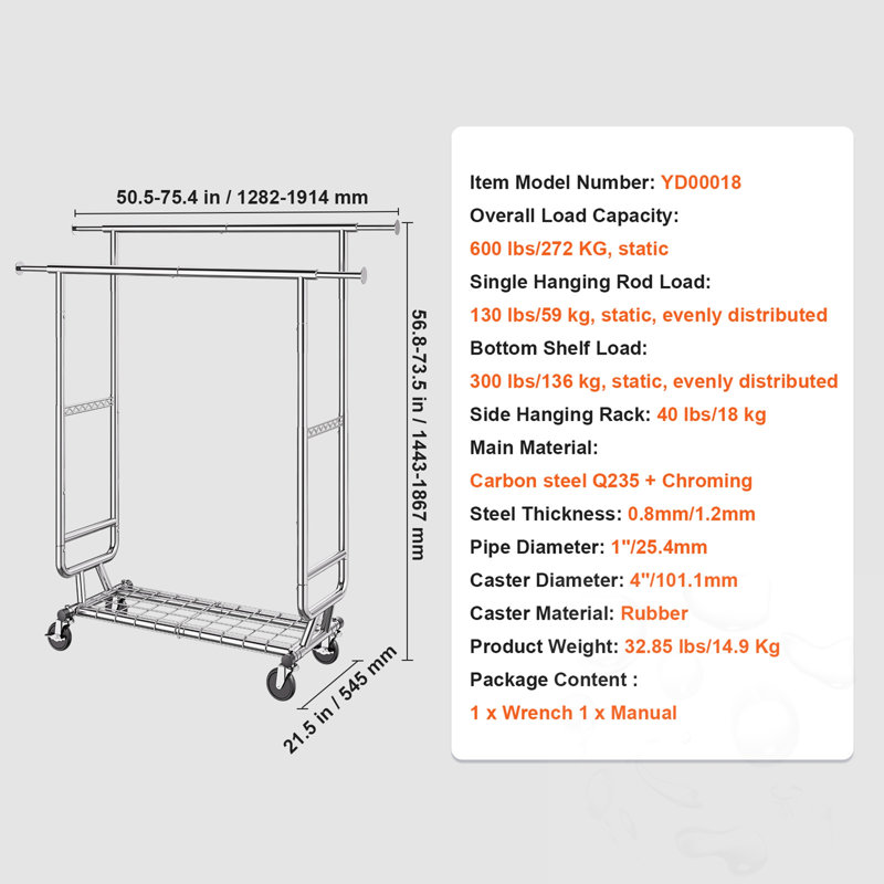 Extendable Length Clothes Rack with Wheels