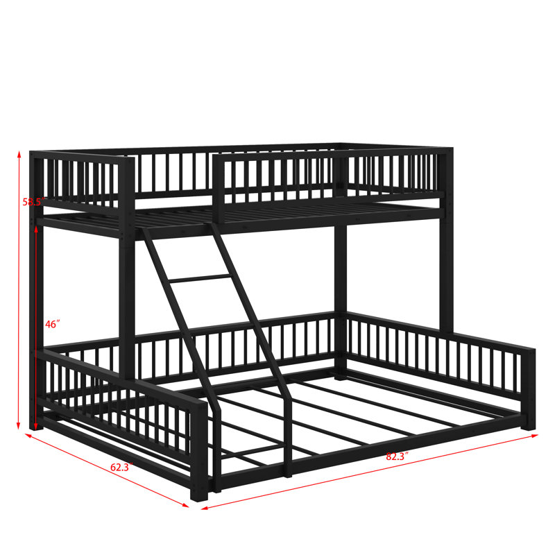 Twin XL Over Queen Floor Bunk Bed With Ladder & Guardrails, Twin XL Over Queen, White