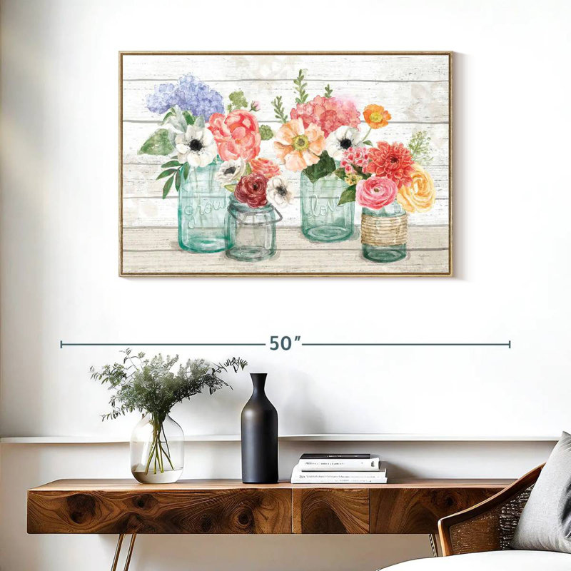 Marché aux fleurs pastel III, Cadre flottant en bois naturel, 37 po x 25 po