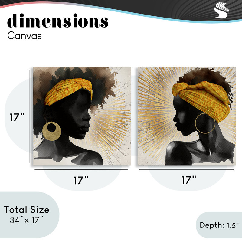 Ensemble de toiles 2 pièces Radiant Portraits Of Women, design par CAD Designs, H 17 po x l 17 po