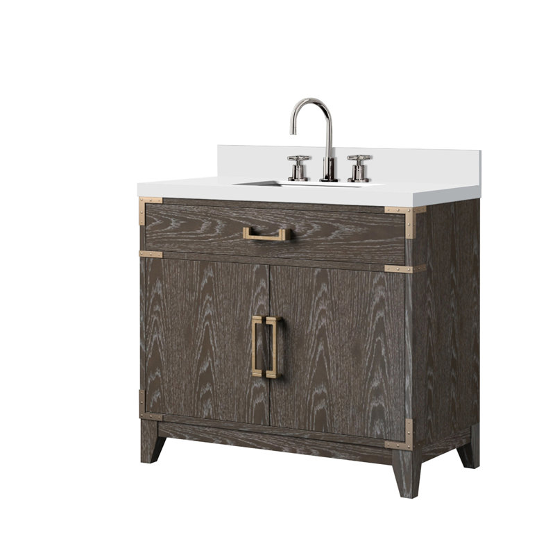 Ensemble de meuble-lavabo simple avec comptoir en quartz blanc et robinet