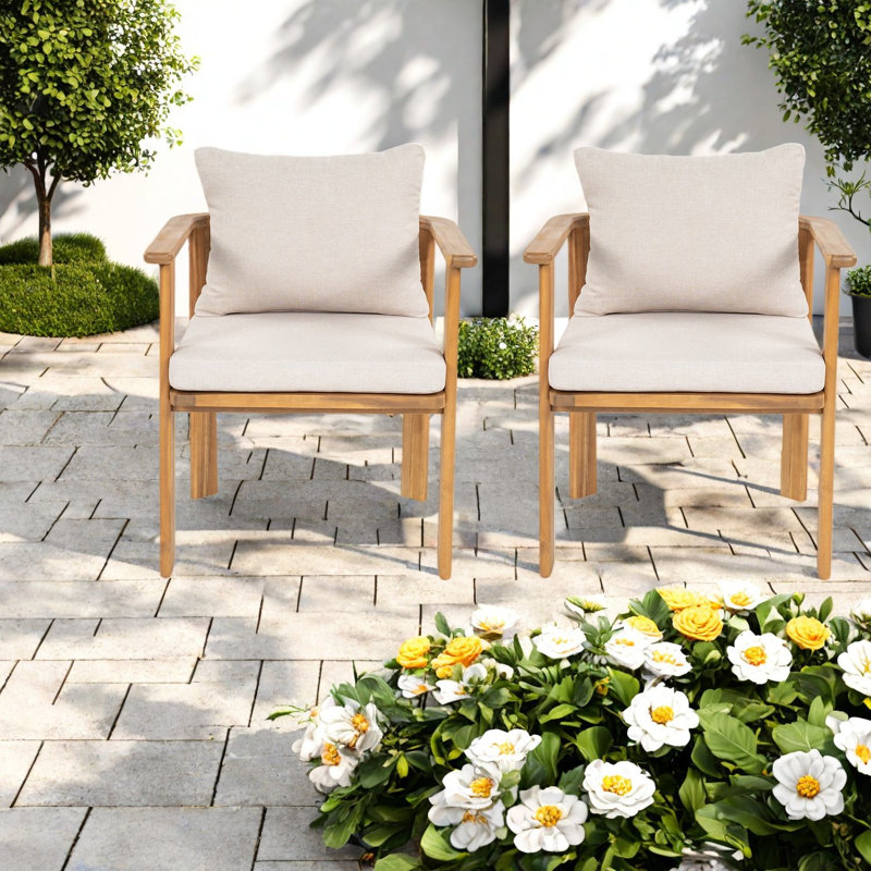 Chaises de salle à manger de patio moderne, finition en bois de teck d'acacia, rembourré pour l'extérieur