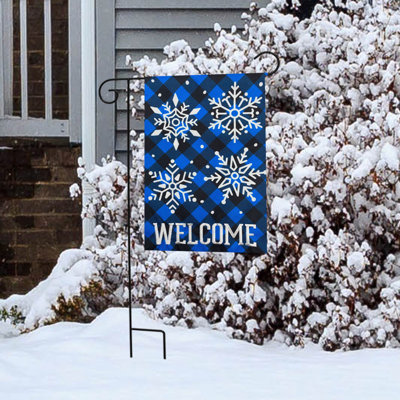 Checkered Snowflakes Burlap Winter Garden Flag