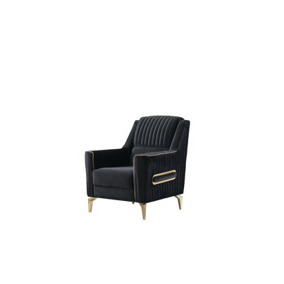 Contemporary Black Or Taupe Velvet Chair, Polished Gold Details, Comfortable Seating In Bedroom Sitting Area Chair Velvet, Accents, Cozy For Reading