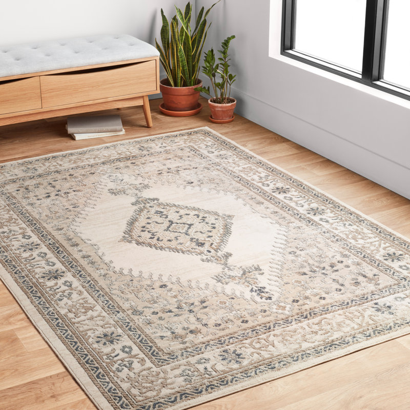 Tapis oriental avoine / ivoire Sagefield, Rectangle 7 pi 11 po x 10 pi 6 po