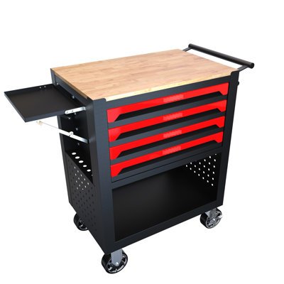 Chariot à outils en métal 4 tiroirs avec tablette et roulettes réglables