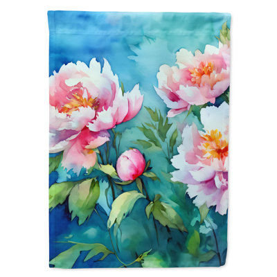 Pivoines dans un drapeau de maison aquarelle