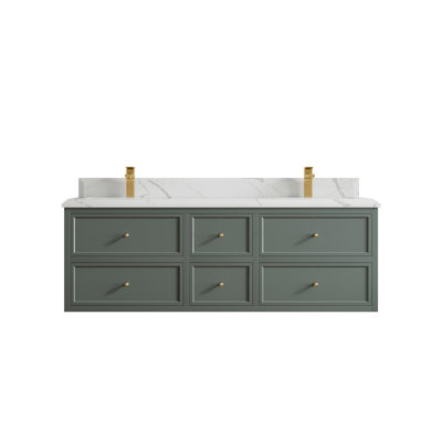 Roswell Floating 60'' Double Bathroom Vanity with Quartz Top
