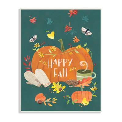 «Happy Fall Greeting Plump Orange Pumpkin Festive Moths» par - Art textuel