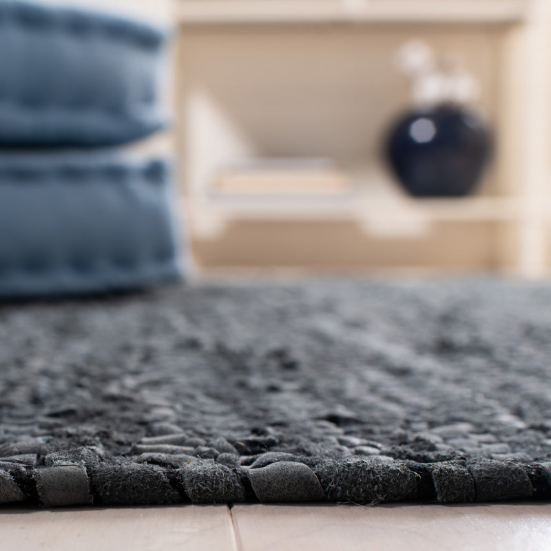 Blue and Natural Flatweave Cotton Cowhide Runner Rug