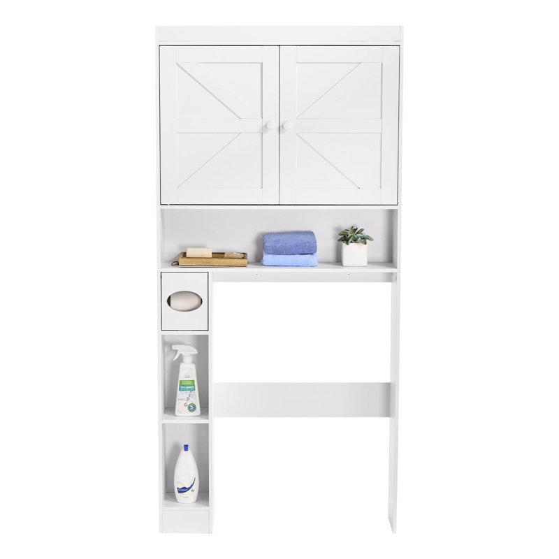 White Over Toilet Storage Cabinet For Bathroom 67.4" H, Adjustable Shelves, Space - Saving And Reliable Construction
