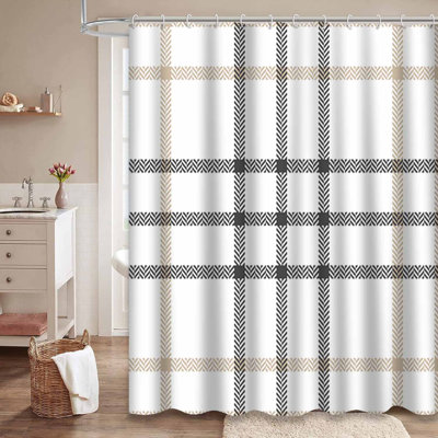 Rideau de douche en tartan à chevrons sans couture avec 12 crochets