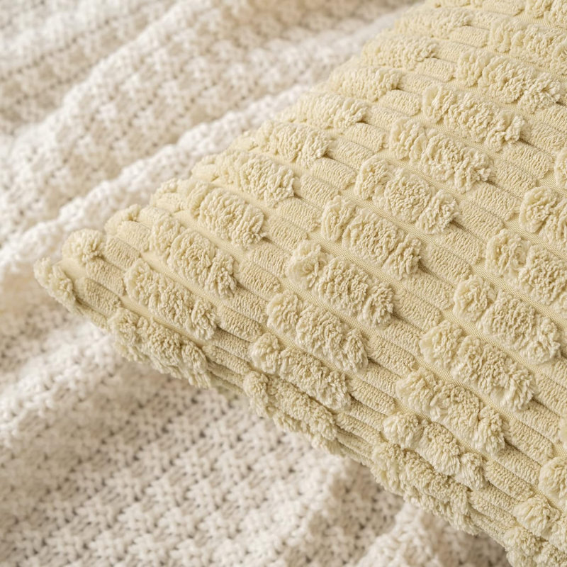Paquet de 2 housses de coussin décoratif en velours côtelé 12 x 20 pouces Boho, Beige