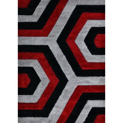 NYC Shag Performance Red Grey Area Rug