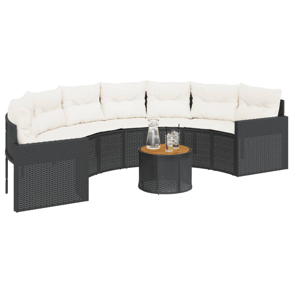 Vidaxl Gartensofa Mit Tisch Und Kissen Halbrund Schwarz Poly-Rattan