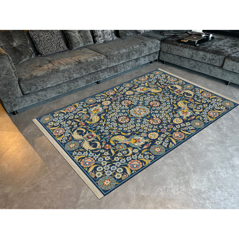 Vintage Tile Pattern Green Ethnic Woven Base Digital Print Rug, Rectangle 4 pi 11 po x 7 pi 6 po