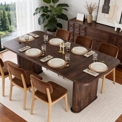 62" Long Dining Table for 6, Farmhouse Kitchen Table with Heavy Duty Fluted Base, Extra-Thickened Tabletop, for Conference Room, Dining, Office, Black Walnut