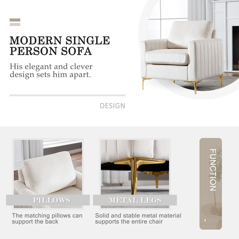 Majzara Modern Upholstered Velvet Club Chair, Beige Velvet