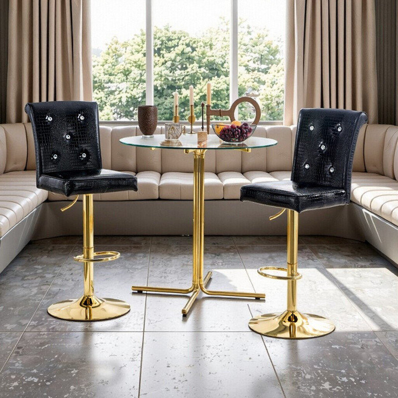 Table de bar ronde en verre 3 pièces avec tabourets pivotants réglables, ensemble de pub durable pour la cuisine à domicile