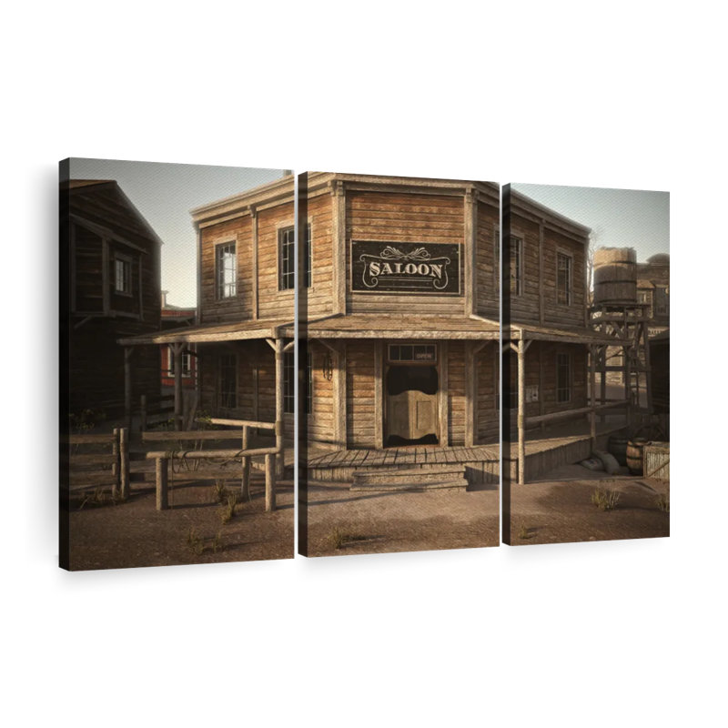 «Western Saloon Bar», 3 pièces sur toile, H 42 po x l 65 po