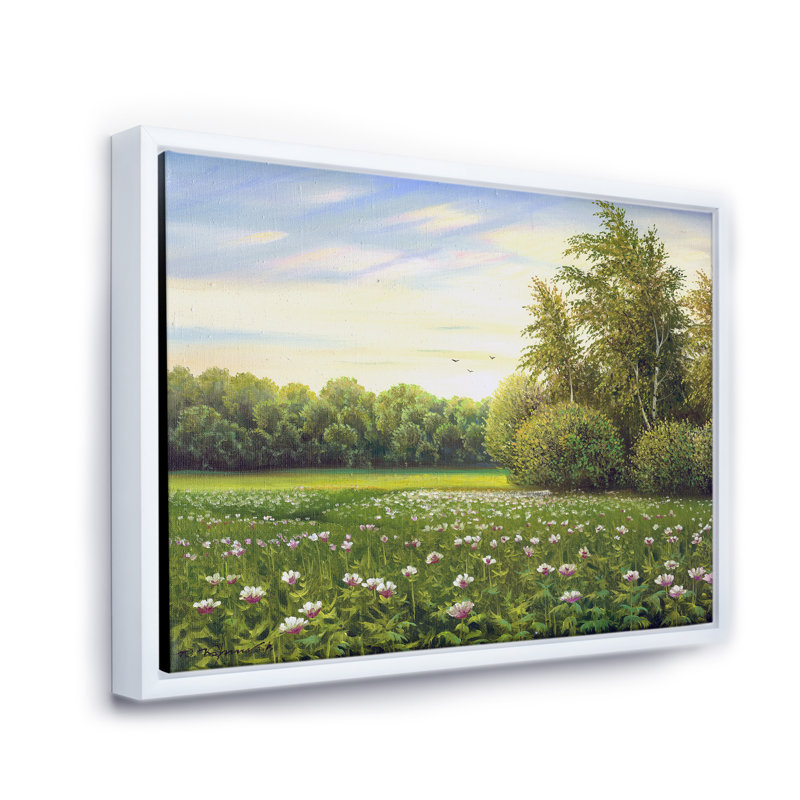 Printemps des arbres par les prés - Peinture sur toile, H 12 po x l 20 po x p 1 po, Cadre flottant blanc