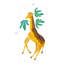 Décalcomanie murale de 6 feuilles de girafe et de feuilles tropicales