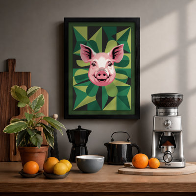 Cheerful Pig Mandala Modern - Framed Print