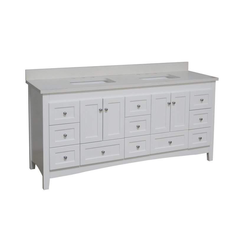 Ensemble de meuble-lavabo double 72 po Edber, Quartz, Blanc
